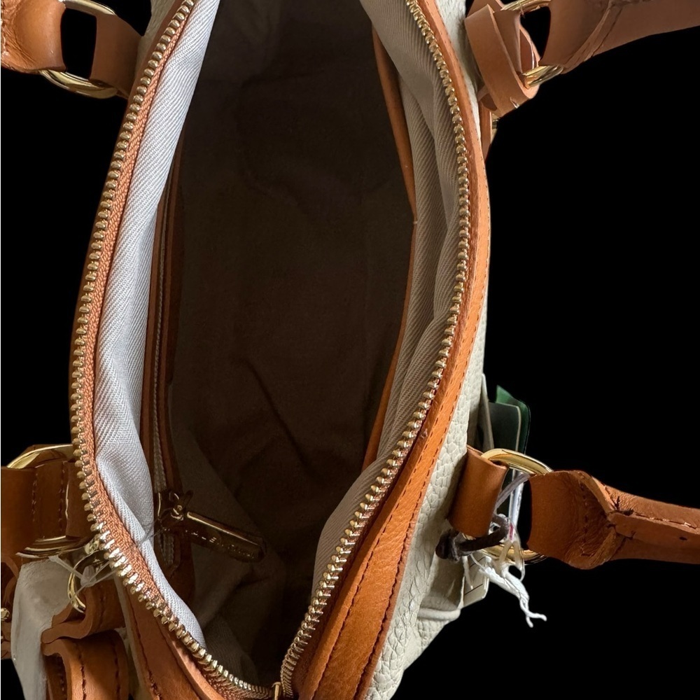 NWT Valentina Italian Leather Satchel - Cream & Brown 🇮🇹✨ - Picture 6 of 11